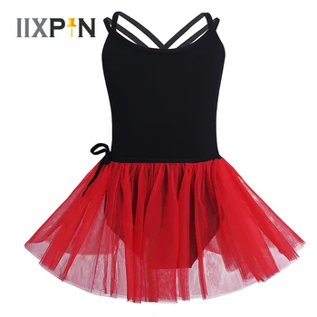 IIXPIN בנות בלט, בגדי גוף בגד גוף כותנה ספגטי רצועות כתף ריקוד בלט, התעמלות בגד גוף רשת קשור חצאית תלבושות