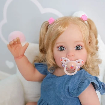 55cm Reborns בובה בובת ילדה טיפוח בובה מציאותית בעבודת יד רכה גוף מלא צעצוע w/ מושרש שיער כחול/חום עיניים