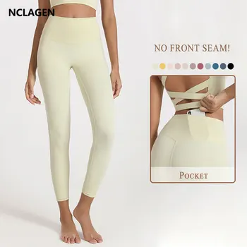 NCLAGEN יוגה מכנסיים גבוהה המותניים עירום מרגיש בכיס מכנסי טייץ ספורט נשים כושר כלום הוכחה לא לפני התפר סקסי אלסטי כושר צמודים