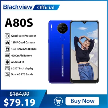 Blackview A80s 4GB+64GB הסמארטפון ארבע ליבות מצלמה 13MP מצלמה 4200mAh אנדרואיד 10 אוקטה Core הפנים ID 4G טלפון נייד טלפון טביעת אצבע