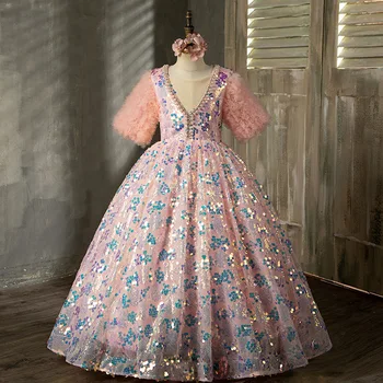 בנות הראשונות קודש שמלת הנשף ילדים תחרות שמלת נשף חתונה בחורה פאייטים שמלות לילדים פסנתר ביצועים Vestidos