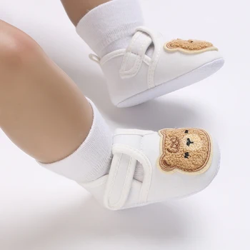 Acrawnni תינוק בייבי בנים בנות נעלי בד מצויר דוב החלקה נעלי הליכה מקרית שטוח היילוד משקל העריסה הנעל