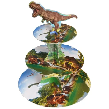 3 Tier דינוזאור הקאפקייקס לסבול ילדים ילד טובה יום הולדת דינוזאור קישוטים למסיבה ירוק ' ונגל נושא המסיבה העוגה לעמוד 1Set