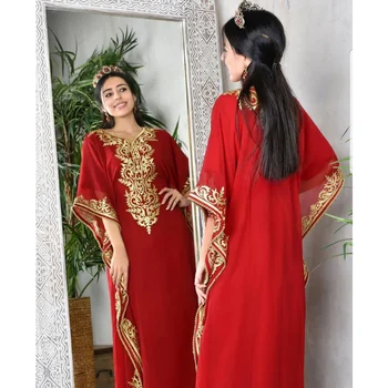 אדום מרוקאי דובאי Kaftans Abaya יפה מאוד זמן המפלגה שמלה שמלת החוף האירופי והאמריקאי מגמות אופנה