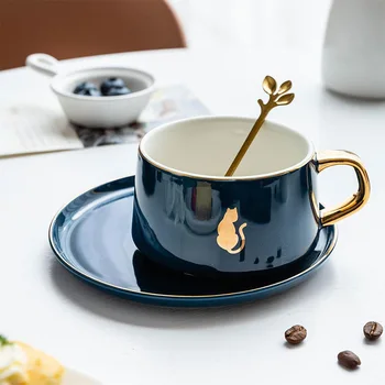 225ml בסגנון נורדי חיה כוס קפה עם צלחת כפית זהב להתמודד עם ארוחת בוקר חלב מיץ ספל מתנה ליום הולדת כוסות