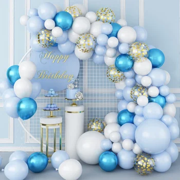 102pcs מתכת כחול לבן נצנצים למסיבה בלון השרשרת מקלחת תינוק 1 יום נישואין יום הולדת חתונה קישוט יום הולדת בלונים